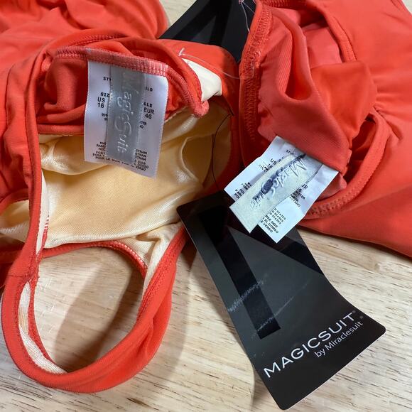 MAGICSUIT NWT Reese Cowl Back Tankini Top & Shirred Bikini Bottom Size 16 Orange - Picture 4 of 16